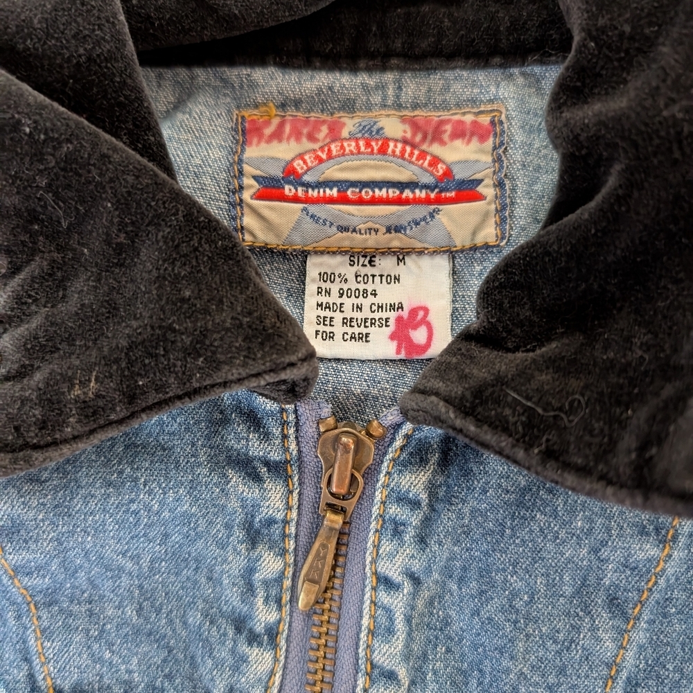 The Beverly Hills Denim Company - Vintage Denim Zip Up Vest With Velour Collar - Picture 2 of 7